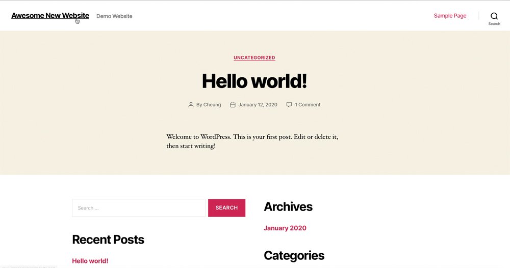 WordPress TwentyTwenty Theme Installed