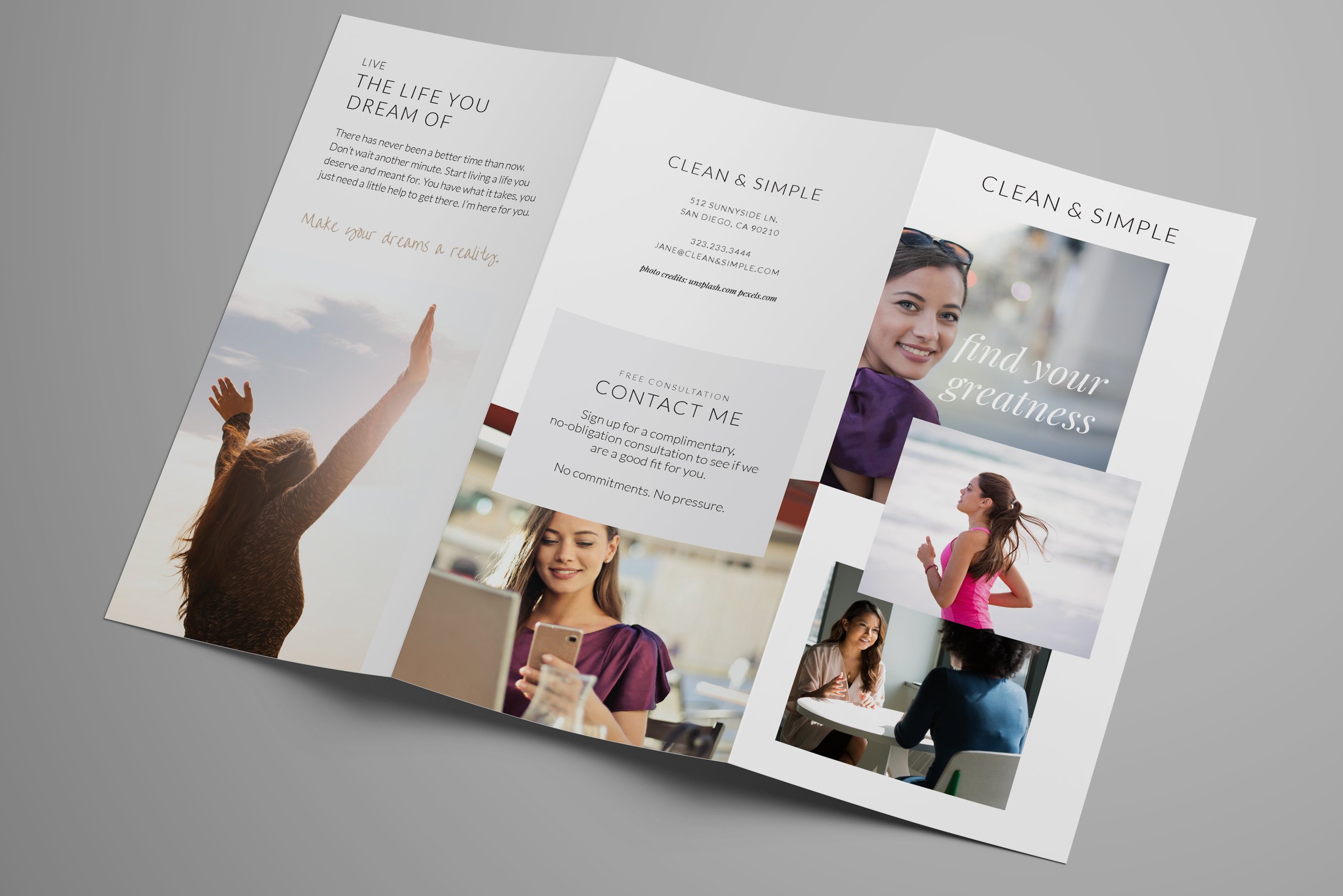 Clean and simple brochure outside open